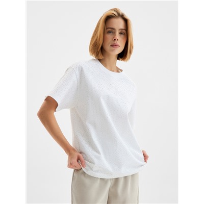 Футболка со стразами женская MIST, белая, размер 42-44