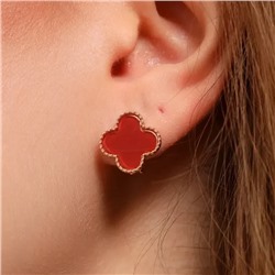 Серьги клевер ювелирная бижутерия коллекция "Дубай", покрытие позолота, вставка: пластик, цвет: красный, арт.414.257