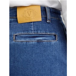 Джинсовая юбка прямая с разрезом и декоративной стиркой  из эластичного денима