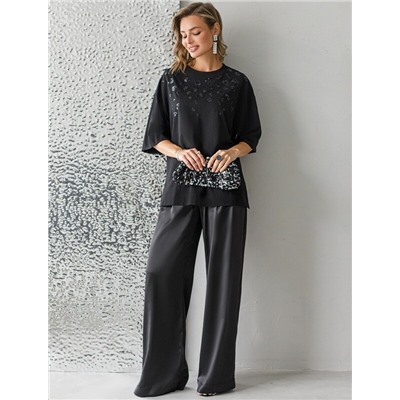 Футболка оверсайз с принтом стразами из премиального хлопка с эластаном