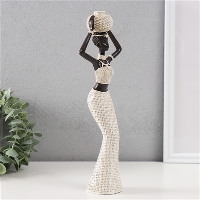 Фигура полистоун «Африканка с плетёным круглым кувшином», белый, 10×6×28 см