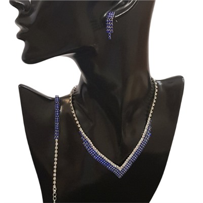 Комплект колье и серьги, синие стразы, 55145, арт.648.911