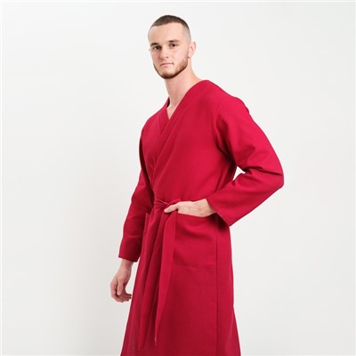 Халат мужской вафельный запашной, вишня, размер 54, 160 г/м²