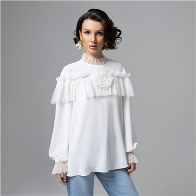 Блуза с рюшами, Мелодия сердца (белая)