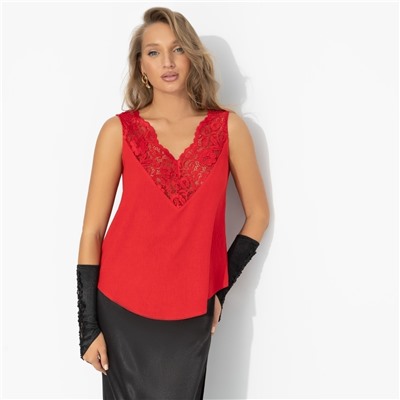 Топ комбинированное с кружевом, Момент откровения (цвет страсти)