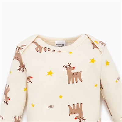 Боди детское «Крошка Я» Mery Xmas, рост 80-86 см, бежевое