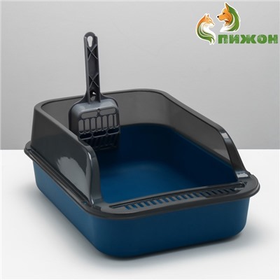 Туалет с прозрачными бортами с совком и фильтром, 40×28×16 см, синий