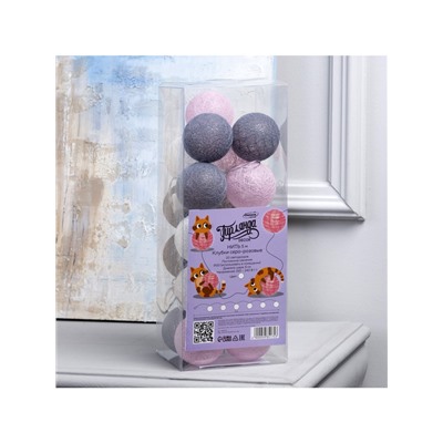 Гирлянда «Нить» 5 м с насадками «Клубки серо-розовые», IP20, прозрачная нить, 20 LED, свечение белое, 220 В