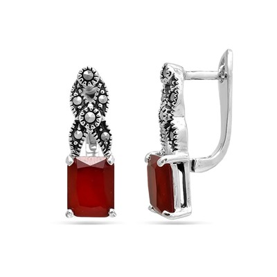 Серьги из серебра марказит, синт.рубин, SL-AGA146