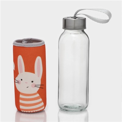 Бутылка для воды «Банни», 300 мл, h=17 см, в чехле, стекло, оранжевая