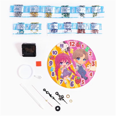 Алмазная мозаика для детей с частичным заполнением на часах «Малыши», 20×20 см