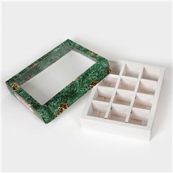 Коробка под 12 конфет новогодняя «Шишки», 19×15×3.5 см