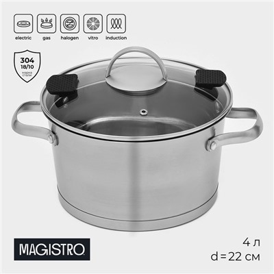 УЦЕНКА Кастрюля Magistro HiTech Steel 4 л d=22 см, h=13 см, нержавеющая сталь, индукция