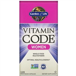 Garden of Life, Vitamin Code, мультивитамины из цельных продуктов для женщин, 120 вегетарианских капсул