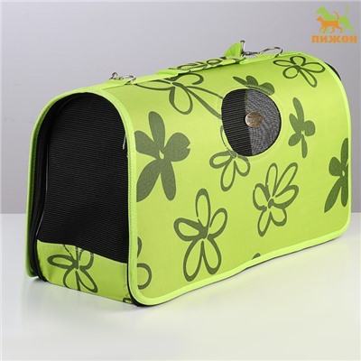 Сумка - переноска «Цветы», размер L, 53×21×29 см, каркасная, зелёная