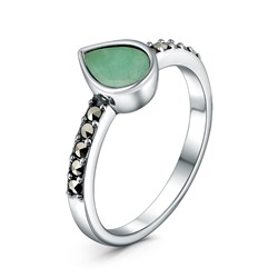 Кольцо из чернёного серебра с изумрудом и марказитами HR1816-EM1