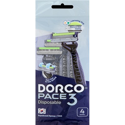 Станок для бритья одноразовый DORCO PACE-3 TRC-200/TRA 200 (4 шт.), TRC 200-4P