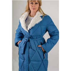 Стеганое пальто с меховой отделкой арт. 2818 (Голубой)