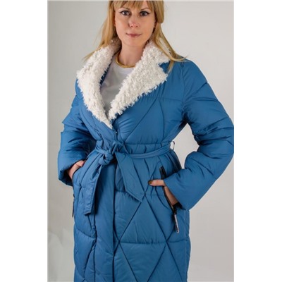 Стеганое пальто с меховой отделкой арт. 2818 (Голубой)