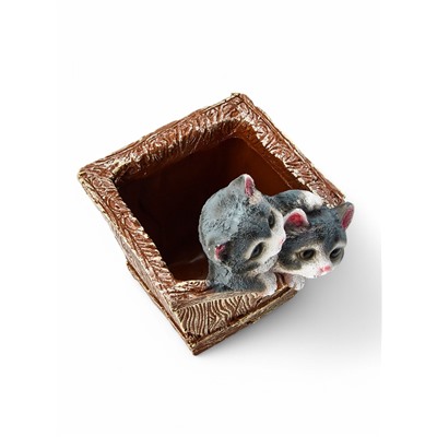 Декоративное кашпо для цветов «Ящик с котятами», 1.3 л, 16×18×20 см, полистоун
