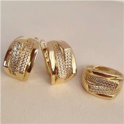 Комплект ювелирной бижутерии Итальянское золото (покрытие желтое 14к) серьги и кольцо 17 р, вставка: фианиты, цвет: прозрачный, арт.217.332-17