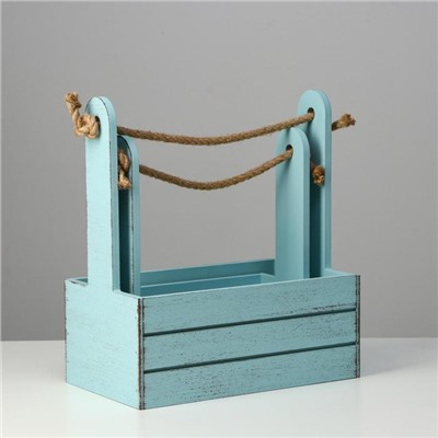 Подарочный ящик «Прованс», деревянный, ручка - канат, голубой, набор 2 шт.