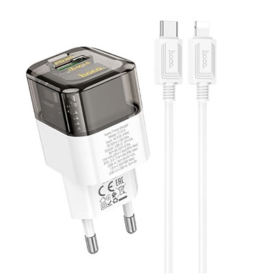 Адаптер Сетевой с кабелем Hoco C131a USB/Type-C 30W (Type-C/Lightning) (transparent black)
