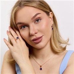 Комплект ювелирной бижутерии Дубайское золото: серьги, кулон и кольцо 19 р с крупным камнем, покрытие позолота, вставка: фианит, цвет: синий, арт.314.962-19