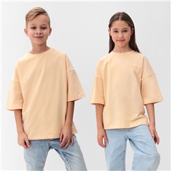 Футболка детская однотонная MINAKU: Basic line, светло-бежевая, рост 110 см