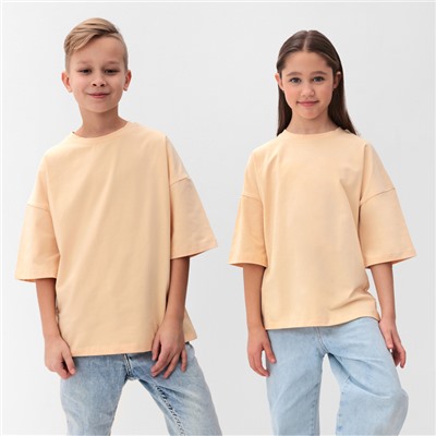Футболка детская однотонная MINAKU: Basic line, светло-бежевая, рост 110 см