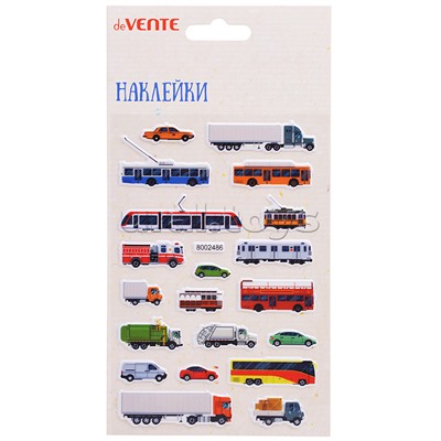 Наклейки мягкие "Транспорт" размер карточки 10x15 см, puff, объемные, многоразовые