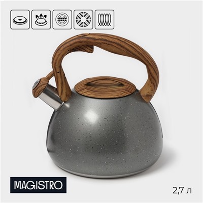 Чайник Magistro Stone, 2.7 л, со свистком, ручка soft-touch, индукция, нержавеющая сталь, серый