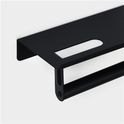 Держатель для туалетной бумаги с полочкой, 18×9.7×7.5 см, чёрный