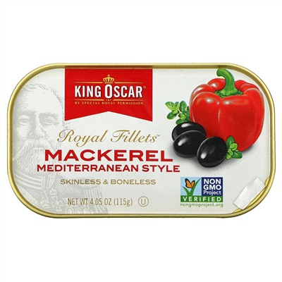 King Oscar, Royal Fillets, Mackerel Mediterranean Style, 4.05 oz ( 115 g)