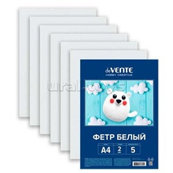 Фетр мягкий белый A4 "HOBBY CREATIVE" 5 л, толщина 2 мм, пластиковый пакет с европодвесом