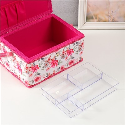 Шкатулка для рукоделия и шитья «Розовые цветы», хранение ниток, иголок, мелочи, 19×26×14.5 см