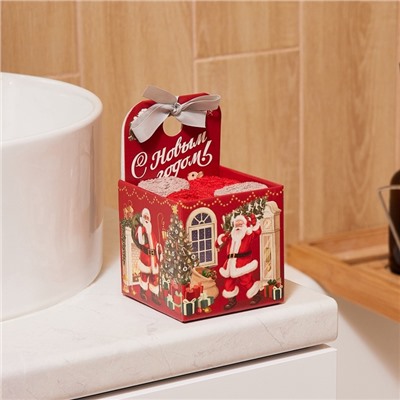 Набор махровых полотенец Этель «Санта» 30×30 см-4 шт., хл 340 г/м²