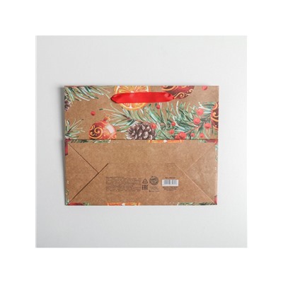 Пакет подарочный новогодний крафтовый «Новогодние шарики», MS 23×18×10 см