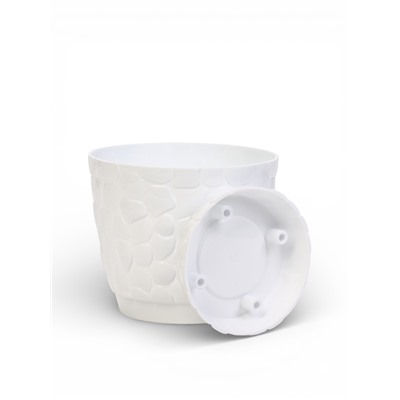 Горшок для цветов с поддоном «Камешки», 1.6 л, пластиковый, белый