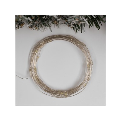 Гирлянда «Нить» 5 м роса, IP65, серебристая нить, 50 LED, 8 режимов, батарейки AAх3 (нет в комплекте), свечение белое