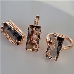 Комплект ювелирной бижутерии коллекция "Дубай" серьги и кольцо 20 р, покрытие позолота, вставка: фианиты, цвет: серый, арт.414.019-20