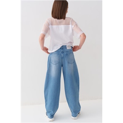 Брюки текстильные джинсовые для девочек PLAYTODAY, 1240106