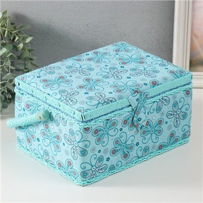 Шкатулка для рукоделия и шитья «Бабочки и цветочки на голубом», хранение ниток, иголок, мелочи, 19×26×14.5 см