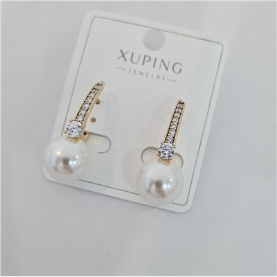Серьги коллекция "Xuping" покрытие позолота, вставка: искусственный жемчуг и фианиты, арт.004.052