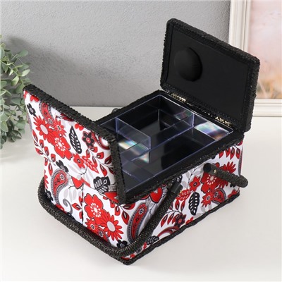 Шкатулка для рукоделия и шитья «Народный цветочный узор», хранение ниток, иголок, мелочи, 19×26×14.5 см