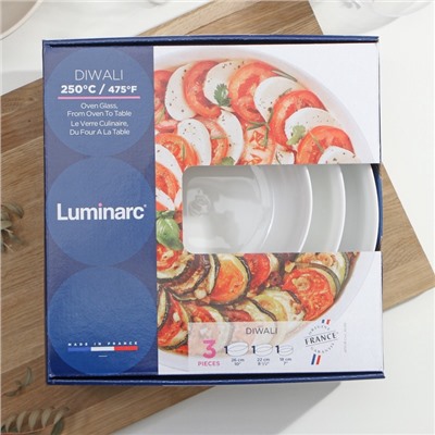 Набор форм для запекания Luminarc Diwali, 3 шт.: 1.3 л, 2 л, 2.8 л, стеклокерамика, белый