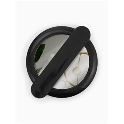 Зеркало с ручкой, складное, двустороннее, с увеличением х2, 8.3×10×1.3 см, (d=6.4 см), чёрное