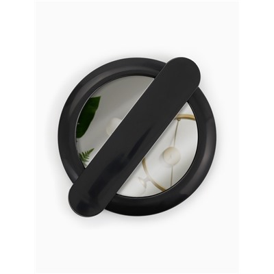 Зеркало с ручкой, складное, двустороннее, с увеличением х2, 8.3×10×1.3 см, (d=6.4 см), чёрное