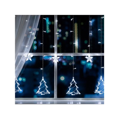 Гирлянда «Бахрома» 2.4×0.9 м с насадками «Ёлки», IP20, прозрачная нить, 138 LED, свечение белое, 8 режимов, 220 В