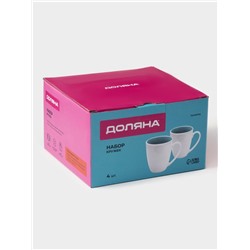 Кружки Доляна «Палитра», 350 мл, 4 шт., фарфор, белые, бирюзовые